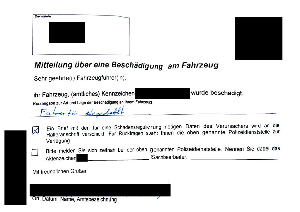 Polizeizettel Winduschutzscheibe.